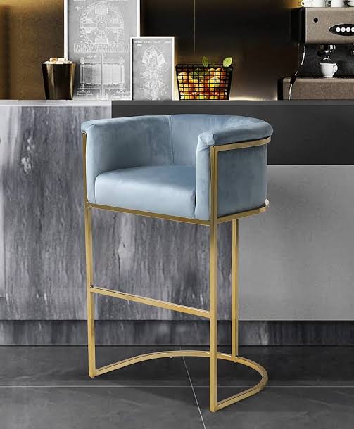 RK-BST92 – Luxury Velvet Bar Stool with Gold Metal Frame