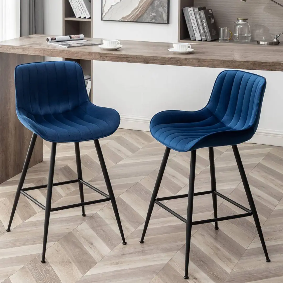 RK-BST77 – Blue Velvet Bar Stool with Metal Base