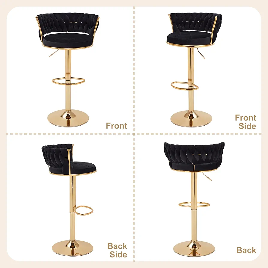 RK-BST98 – Luxury Black Velvet Gold Bar Stool