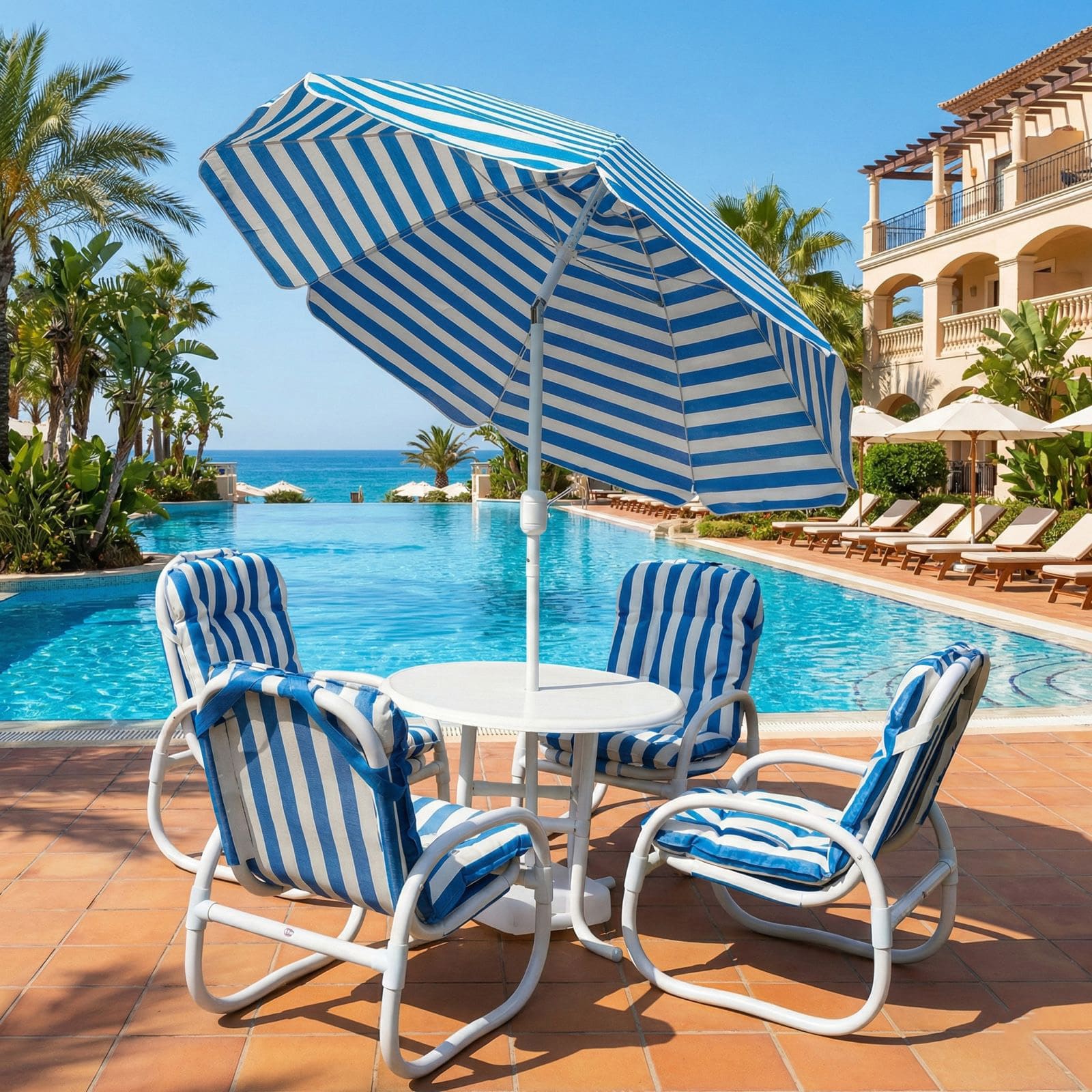 RK-OD99 – Outdoor Cushion Set with Table & Umbrella (5-Piece Set)