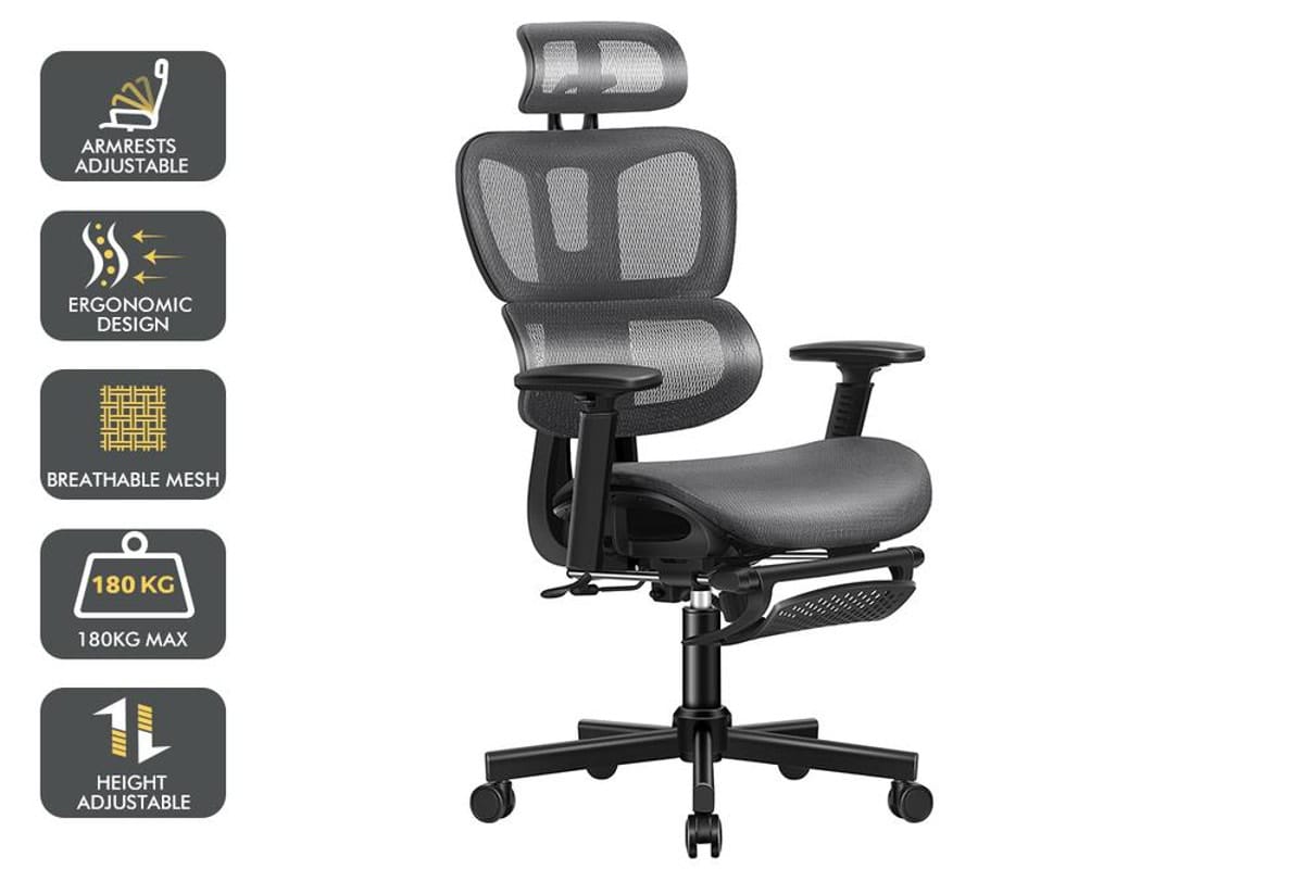 RK-P716L – High Back Mesh Ergonomic Revolving Chair with Adjustable Headrest, Lumbar & Leg Rest | Executive Comfort Chair   thumbnail 2