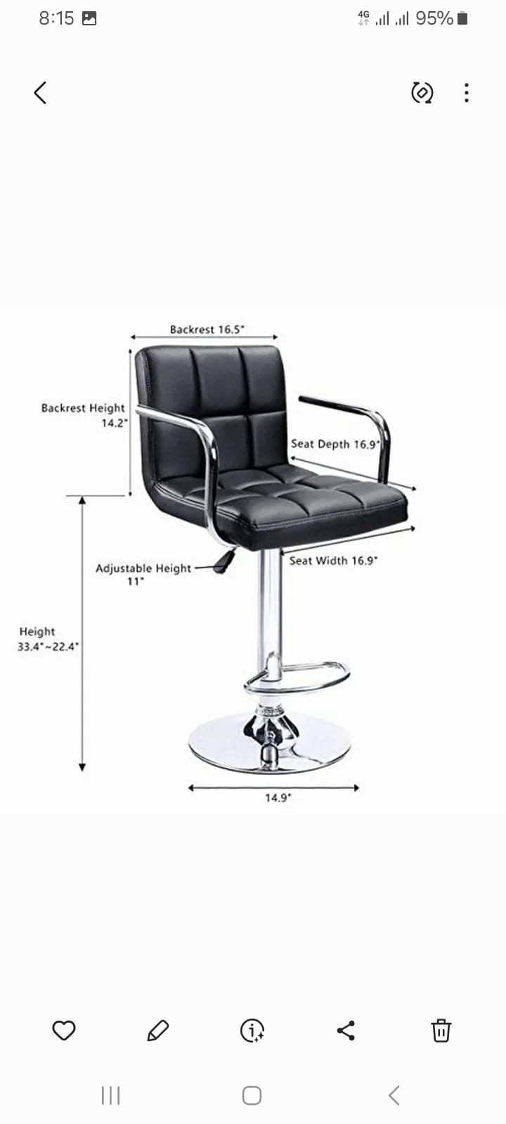 RK-B511C Premium Black Leather Bar Stool thumbnail 3