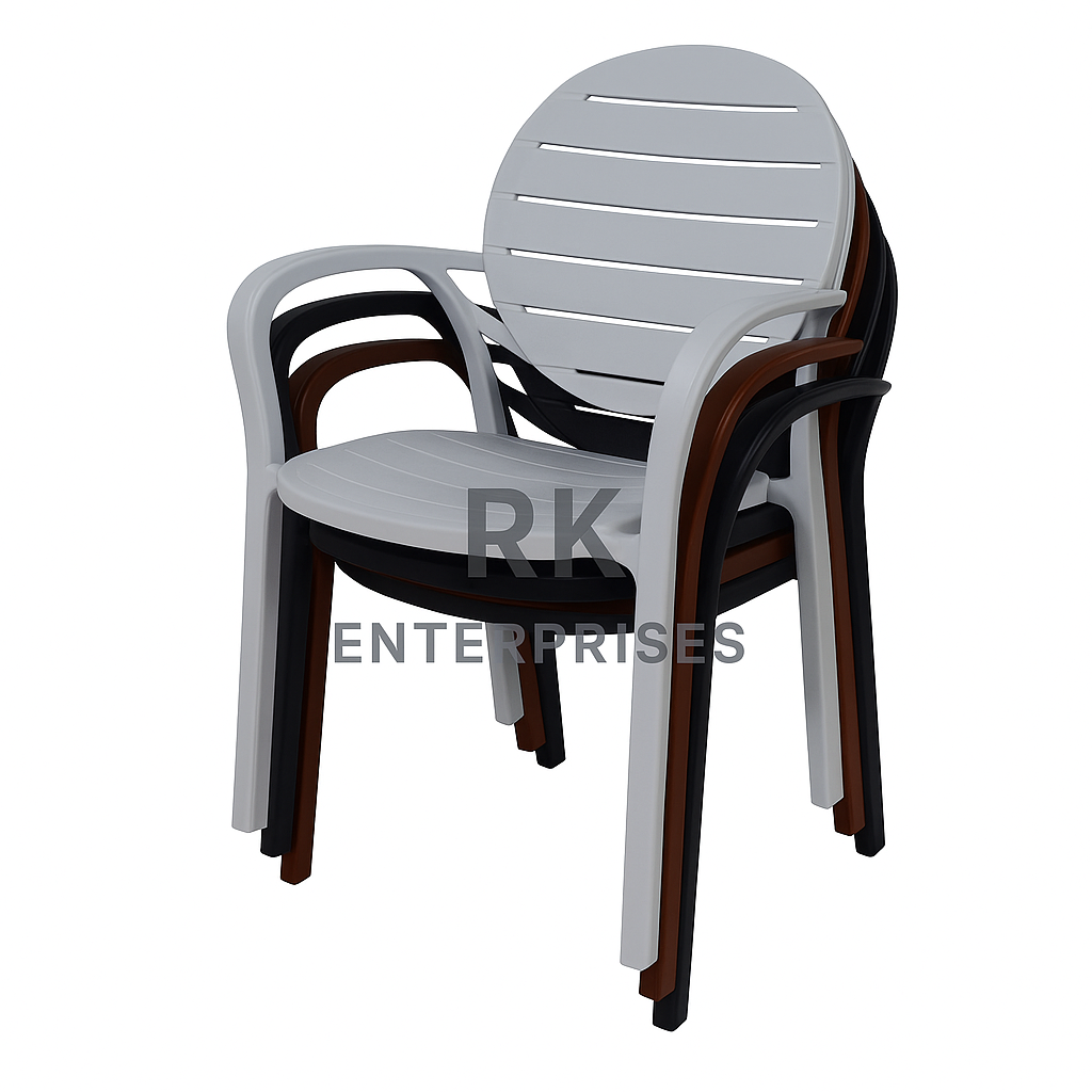 🪑 RK-675 Round Back Plastic Arm Chair – Stylish & Stackable