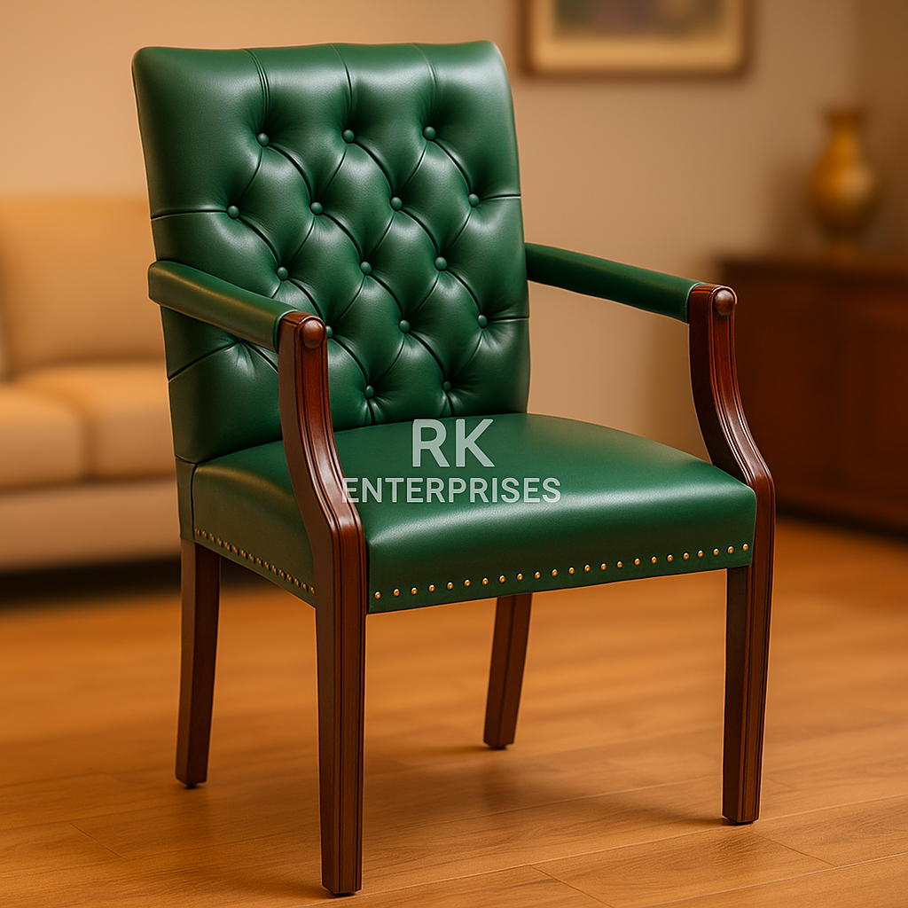 Classic Wooden Frame Leather Chair – Model RK-352
