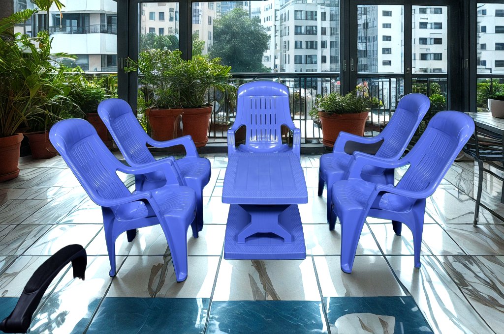 Mughal-e-Azam High Back Plastic Chair Set with BP-335 Double Shelf Table thumbnail 4