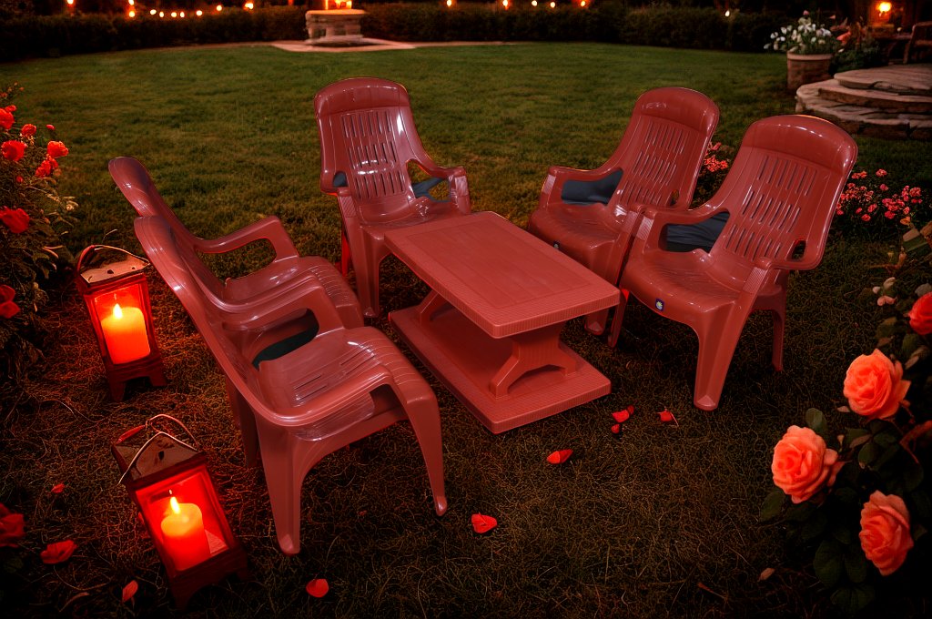 Mughal-e-Azam High Back Plastic Chair Set with BP-335 Double Shelf Table thumbnail 3